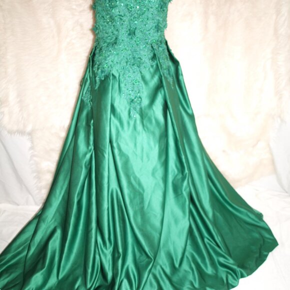 Green Floral Formal GOWN BY STACEES Size 16 NEW Short sleeve - Picture 3 of 13